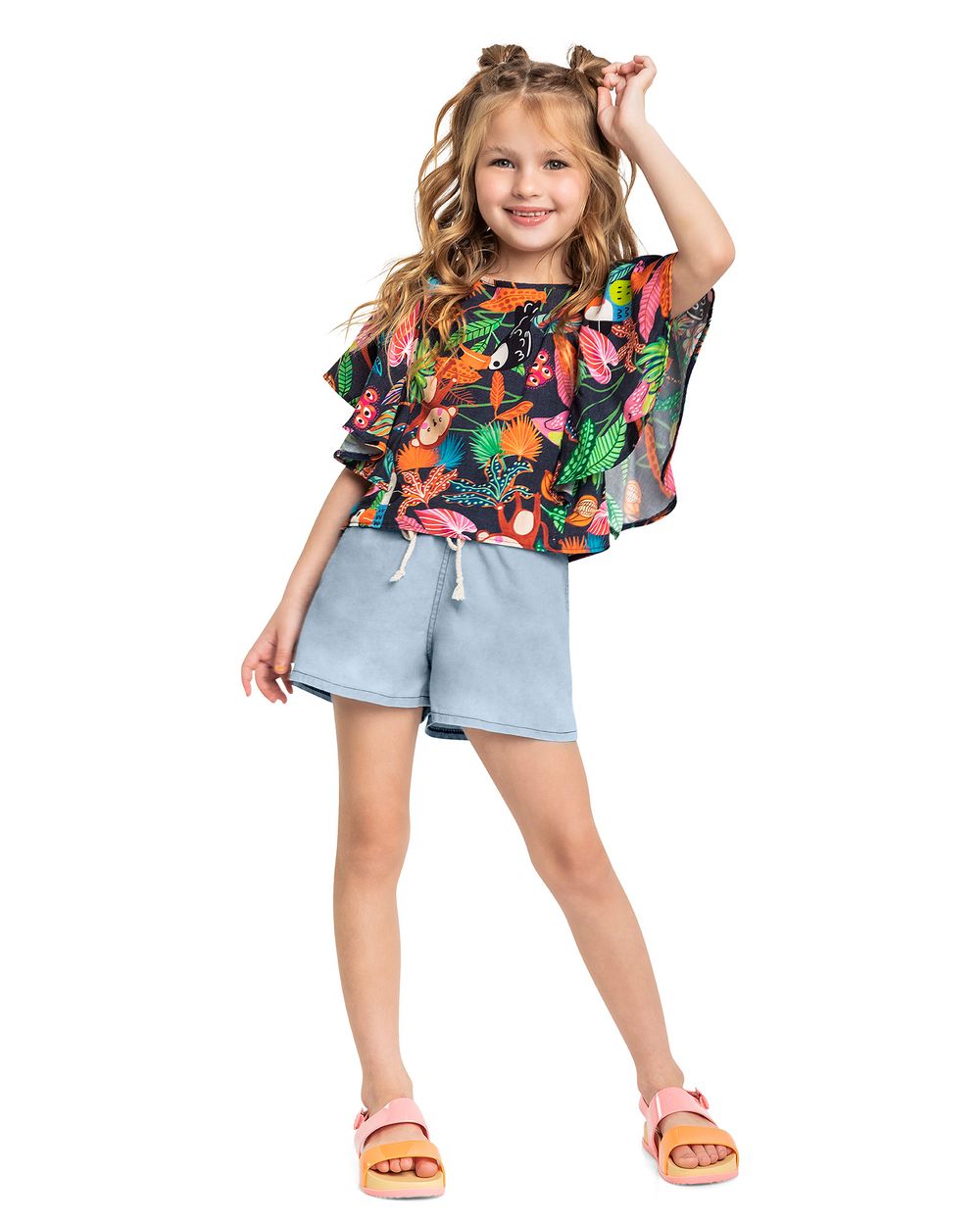 Blusa Estampada com Manga Ampla Menina Kely Kety