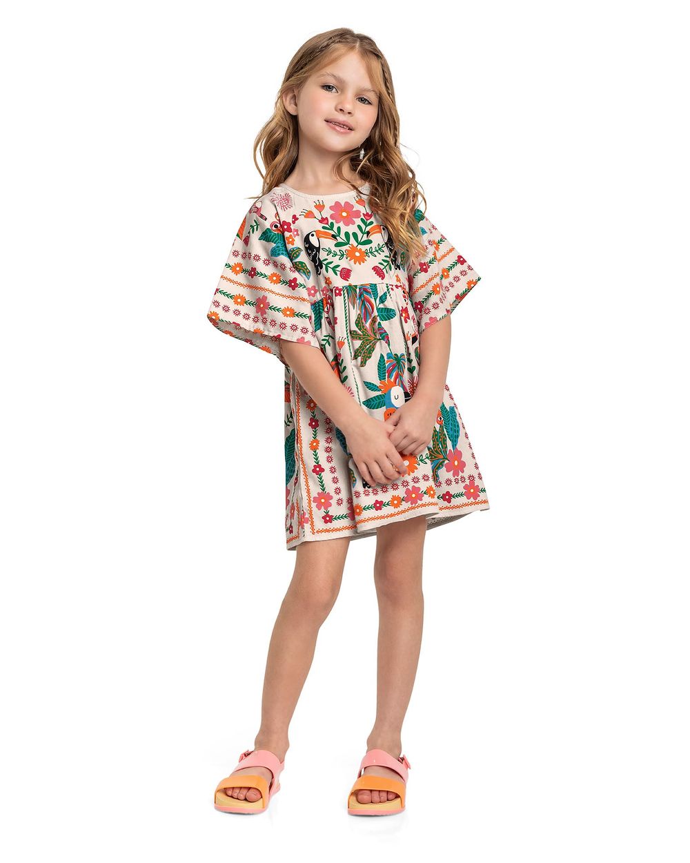 Vestido Estampado com Manga Ampla Menina Kely Kety