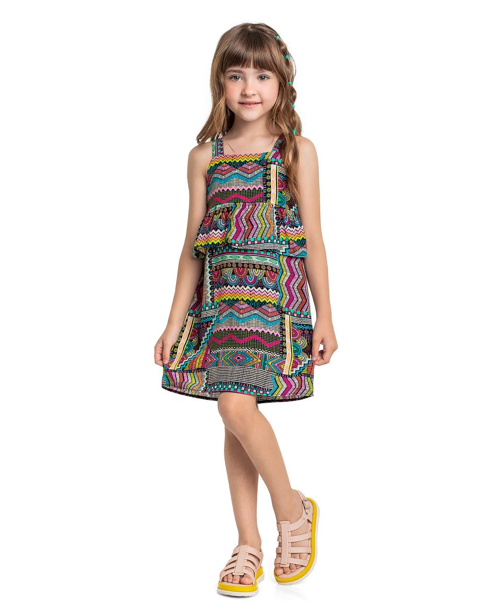 Vestido Alça Fina Estampado Menina Kely Kety