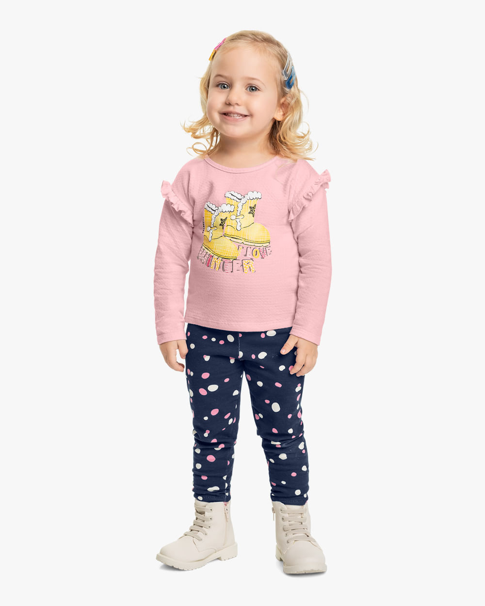 Blusa Infantil Manga Longa com Babado Kely Kety -Rosa