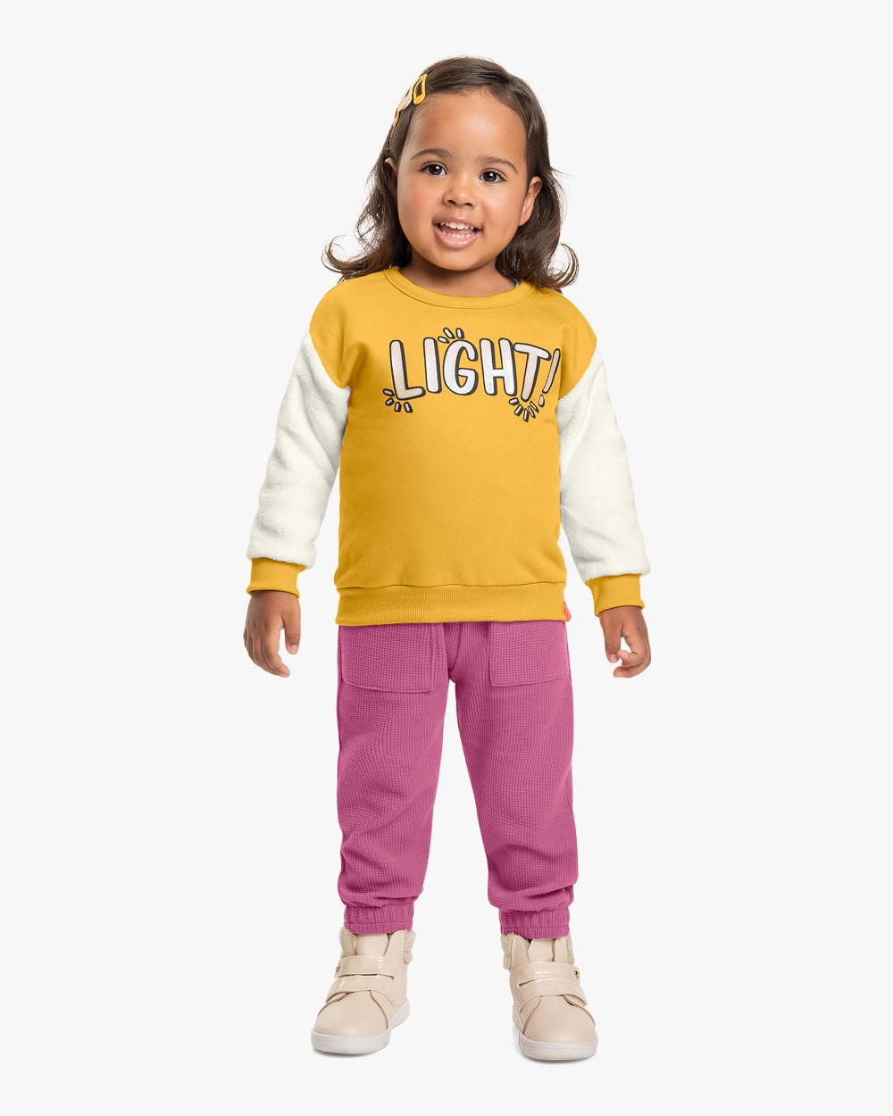 Blusão Infantil Menina com Mangas Pelo Kely Kety - Amarelo