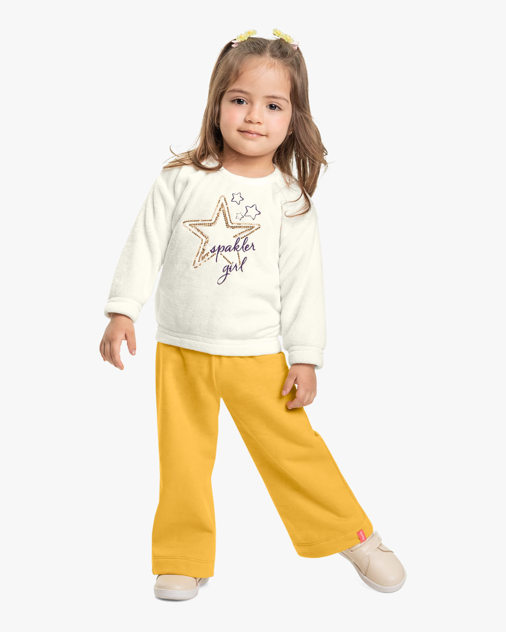 Conjunto Infantil Menina Blusão e Wide Leg Kely Kety -Branco