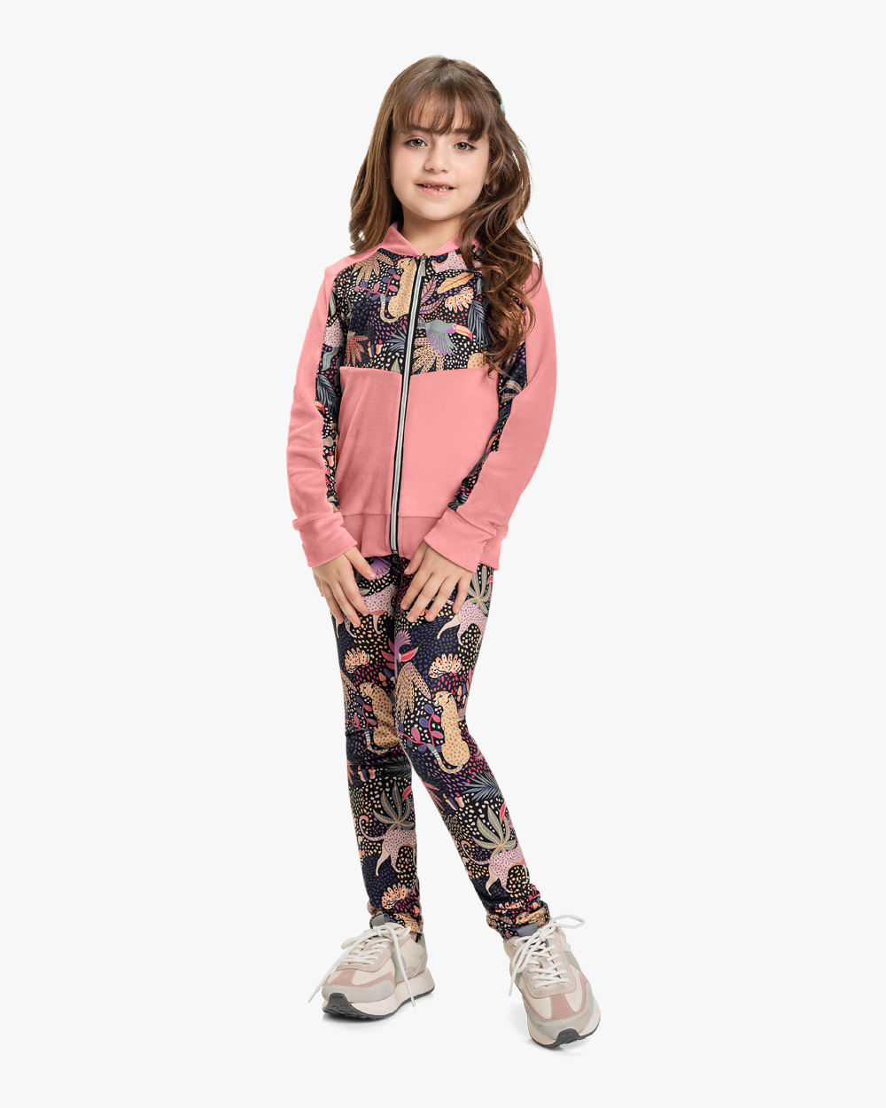 Jaqueta Infantil Menina com Recortes Estampado Kely Kety Rosa