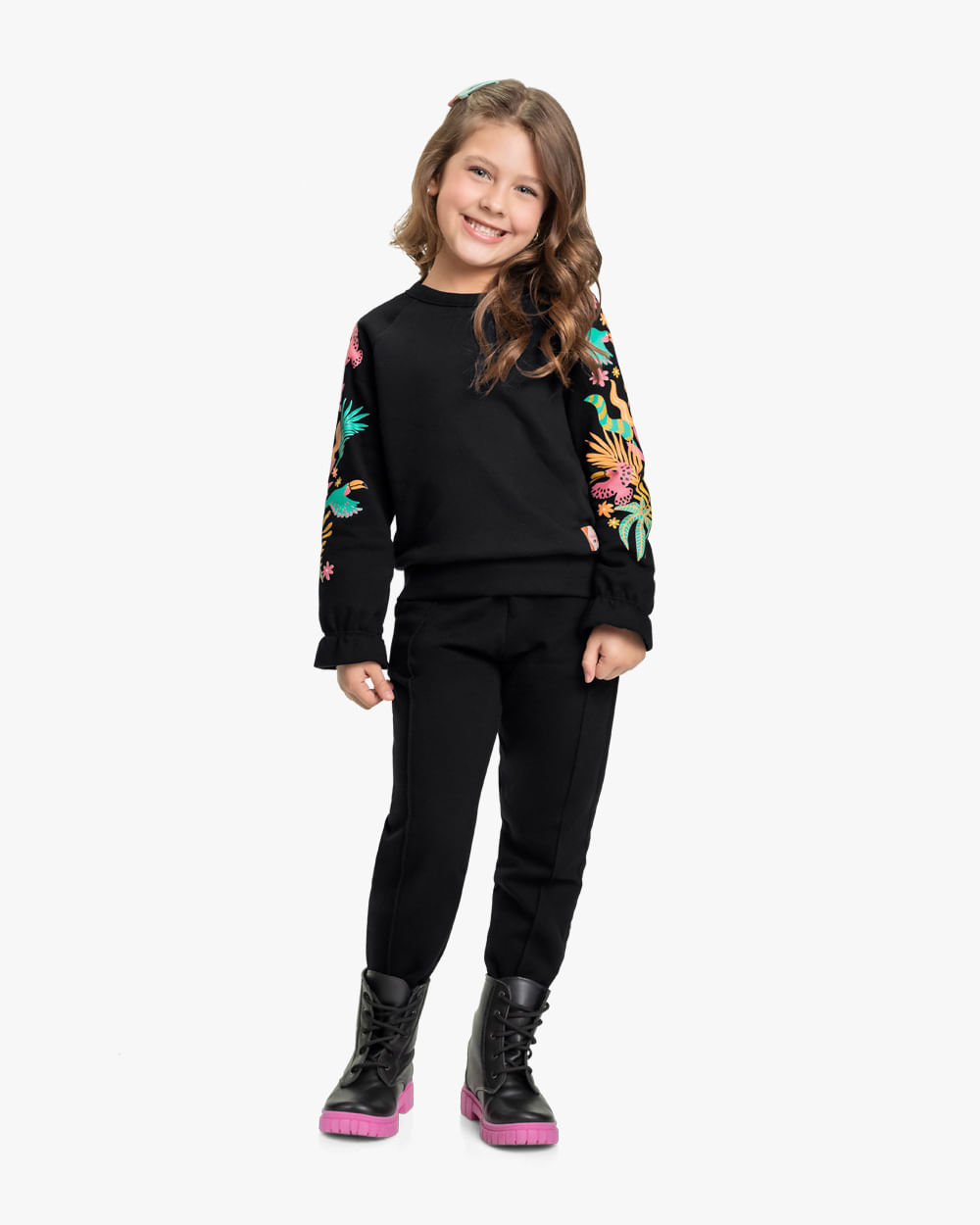 Conjunto Infantil Menina Blusão e Calça Kely Kety -Preto