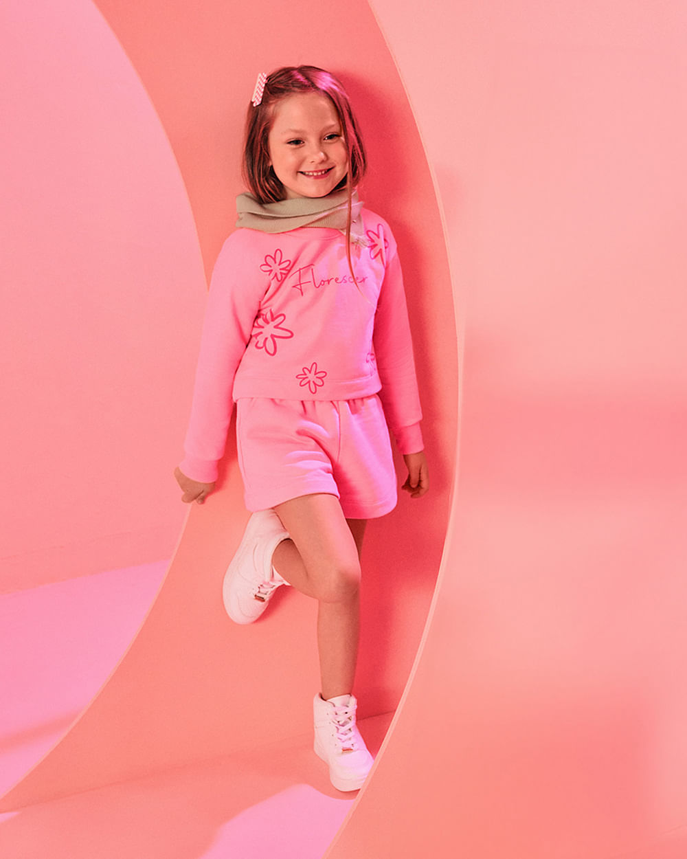 Conjunto Infantil Menina Blusão e Shorts Kely Kety - Rosa