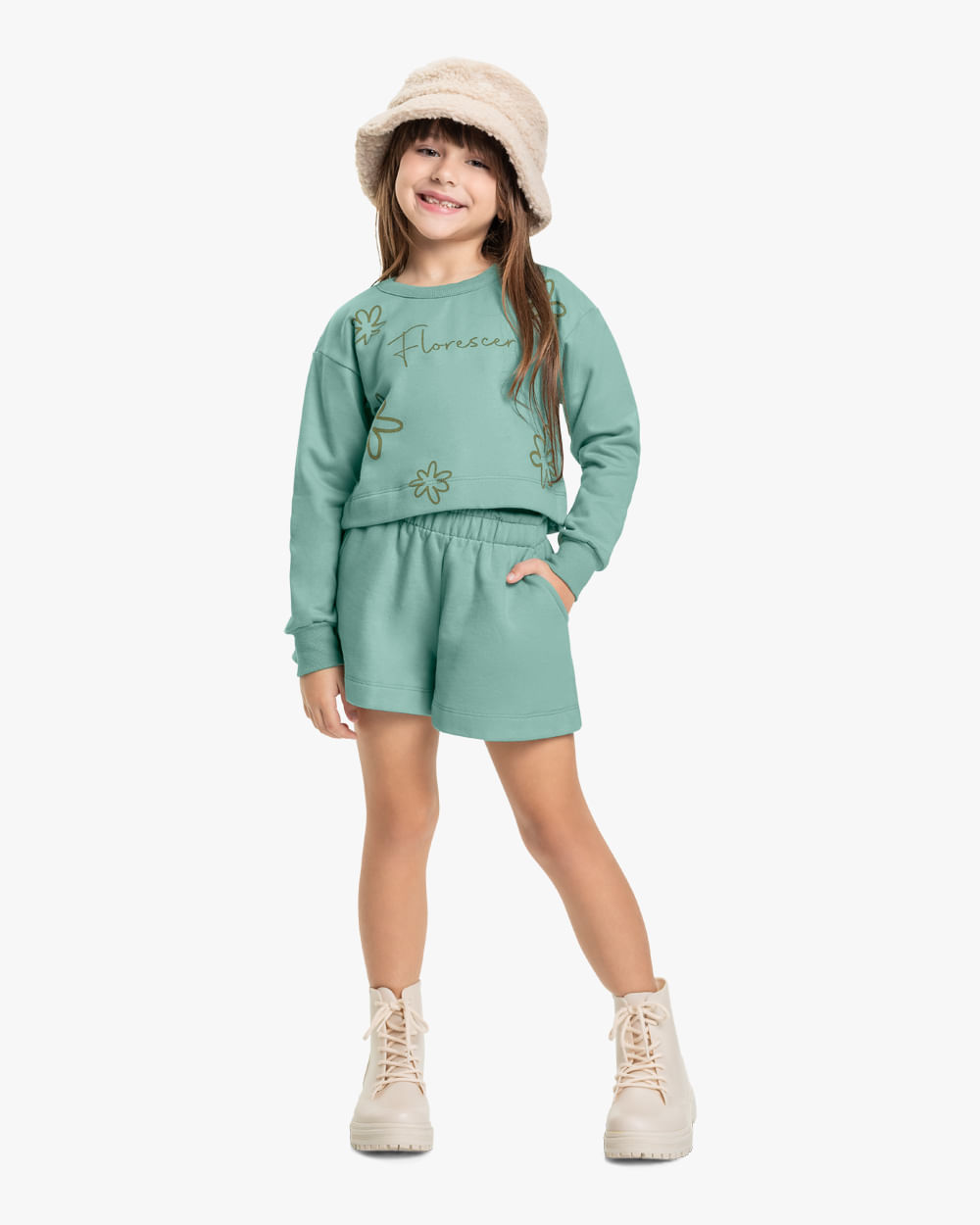 Conjunto Infantil Menina Blusão e Shorts Kely Kety - Verde