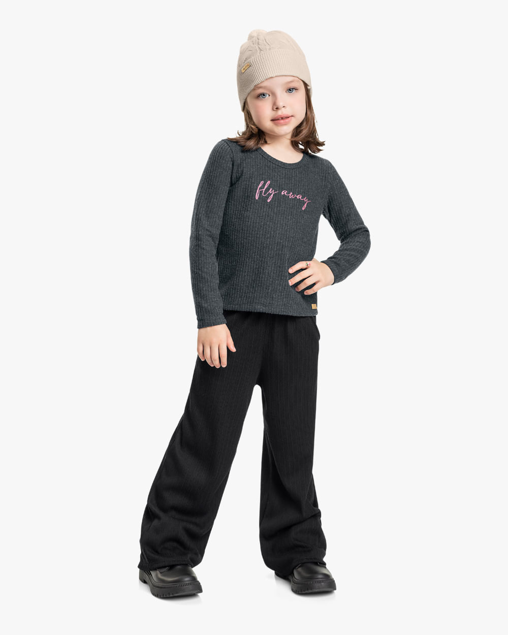 Calça Infantil Menina em Malha Cotelê Kely Kety - Preto