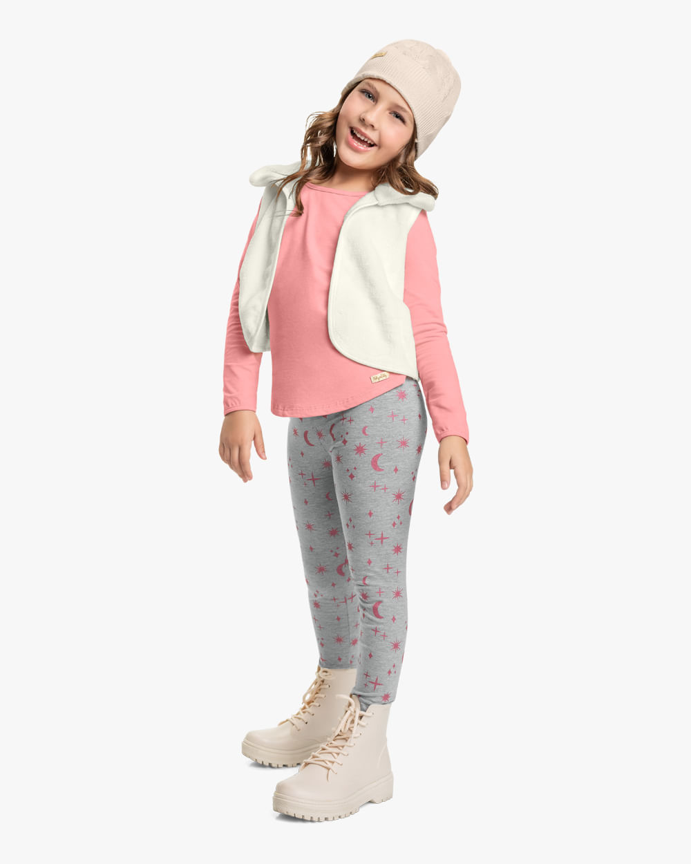 Trijunto Infantil Menina com Colete Pelo Kely Kety - Rosa