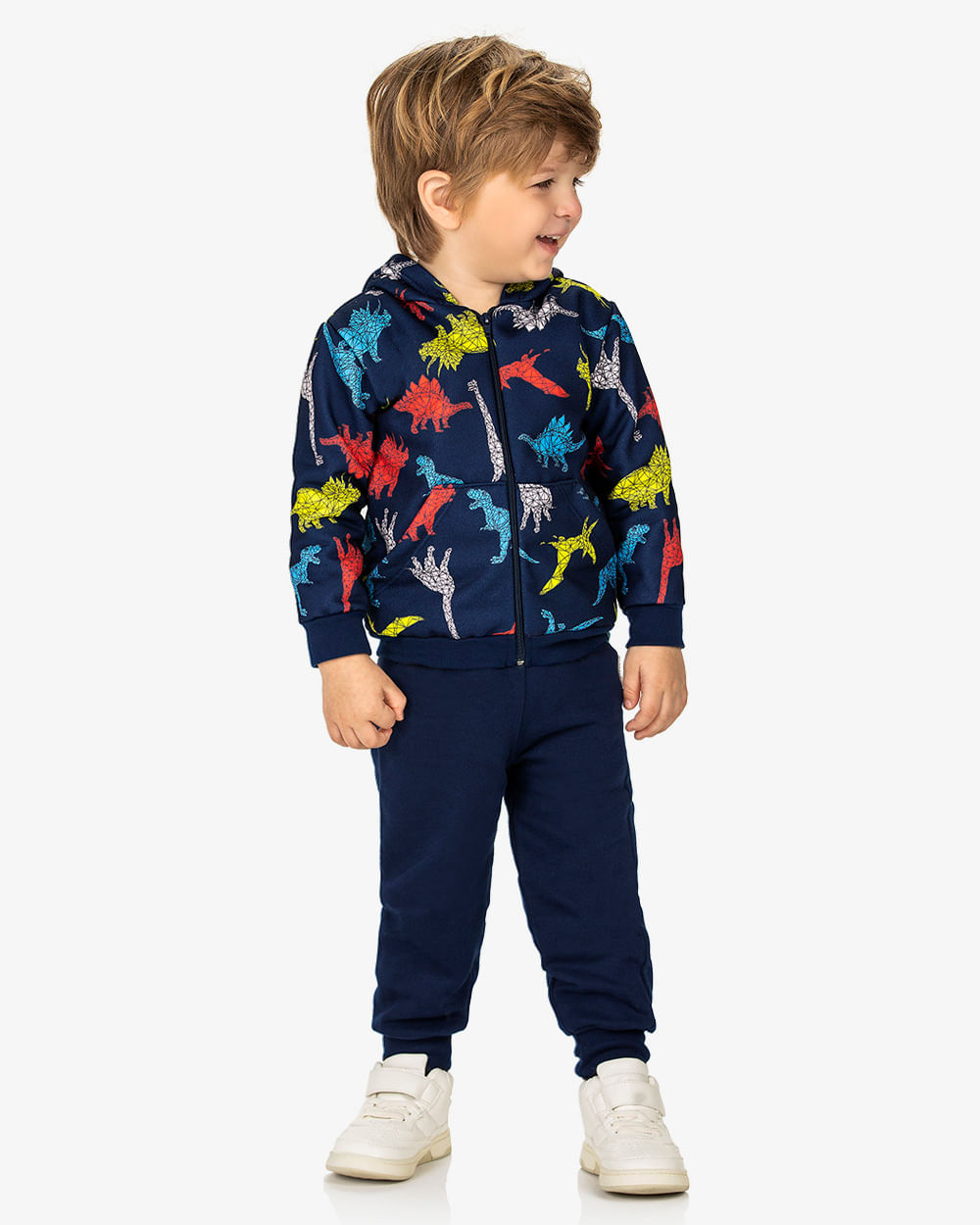 Jaqueta Infantil Menino em Moletom Estampado ReiRex -Azul