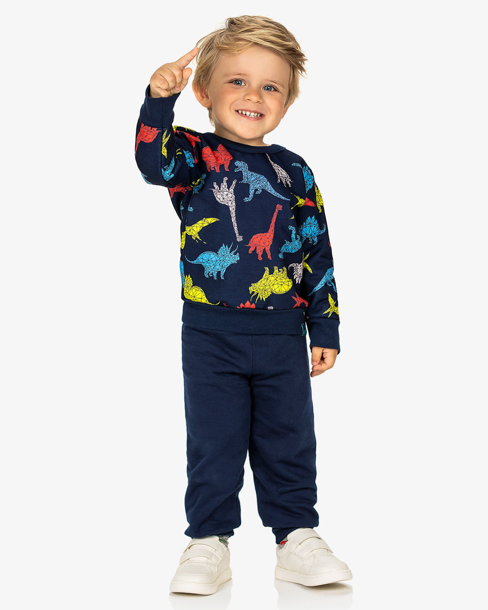 Conjunto Infantil Menino com Blusão Estampado ReiRex - Azul