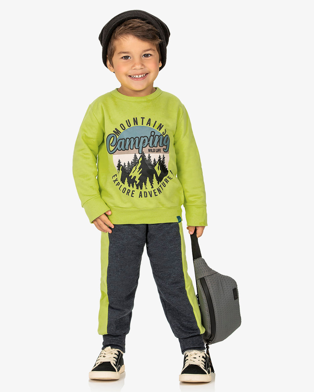 Conjunto Infantil Menino com Estampa no Blusão ReiRex - Verde