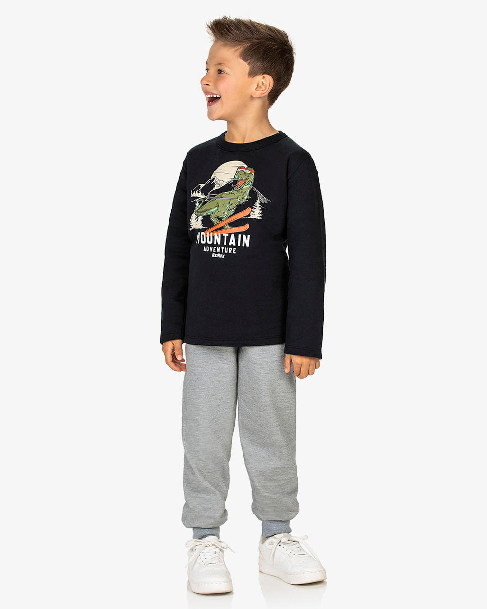 Conjunto Infantil Menino Blusão Estampado e Calça ReiRex - Preto