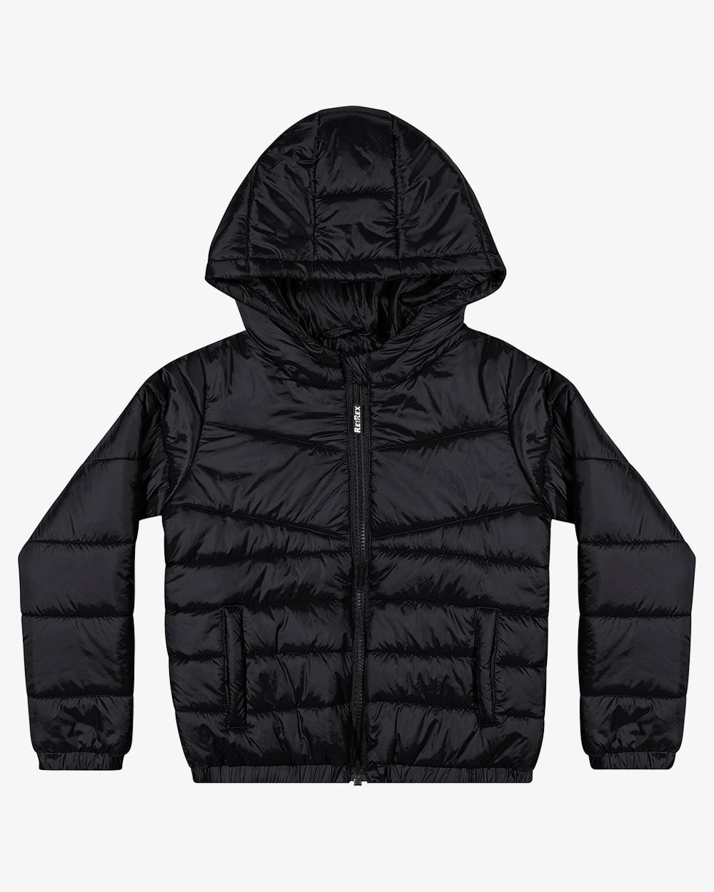 Jaqueta Puffer Infantil Menino com Capuz ReiRex - Preto