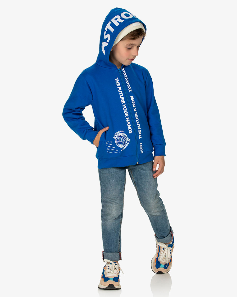 Jaqueta Infantil Menino em Moletom com Estampa ReiRex - Azul