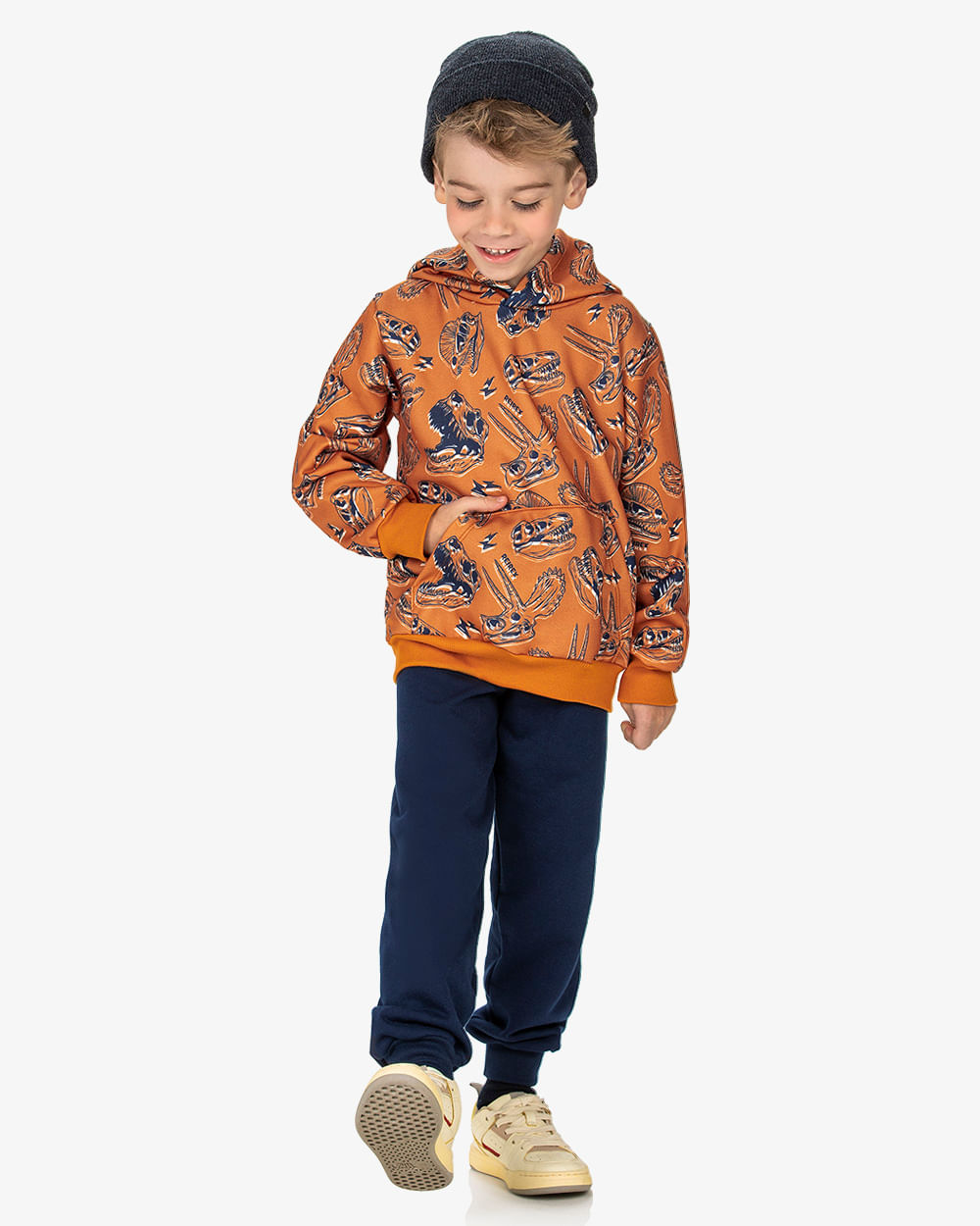 Conjunto Infantil Menino com Blusão Estampado ReiRex - Amarelo