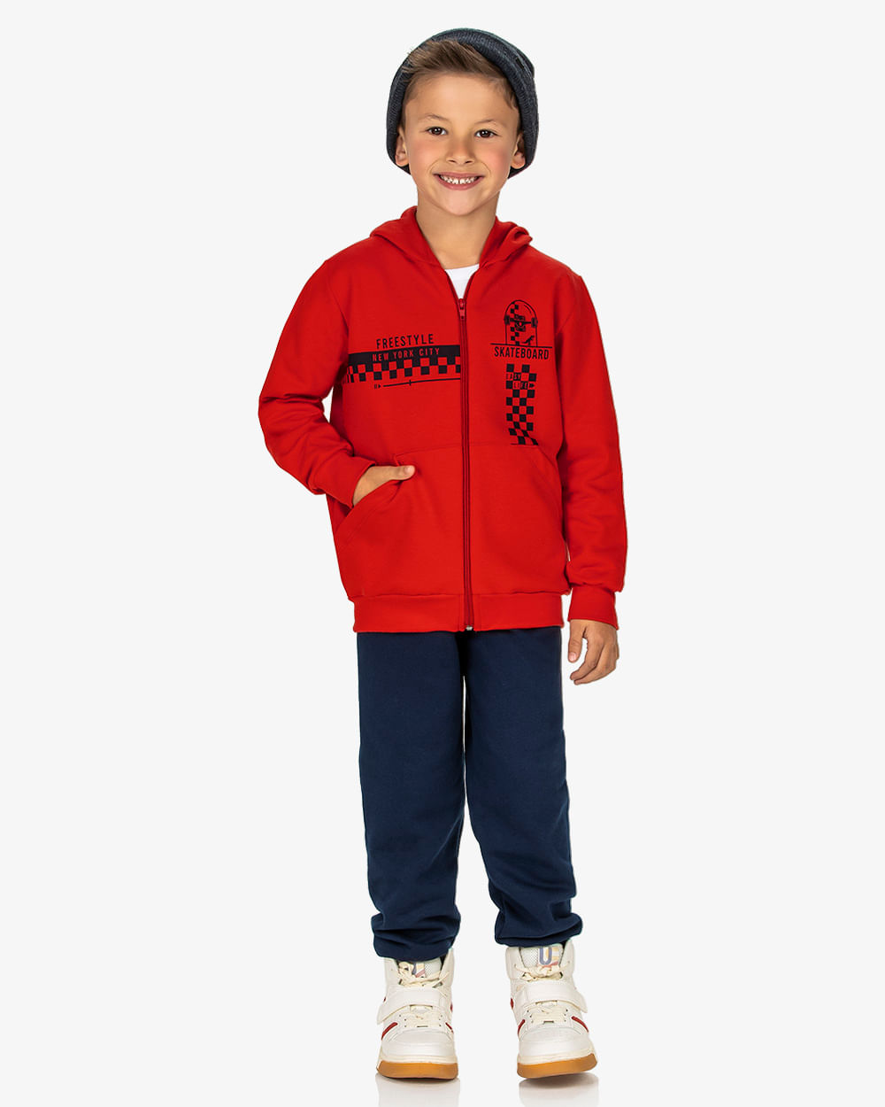 Conjunto Infantil Menino em Moletom com Estampa ReiRex - Vermelho