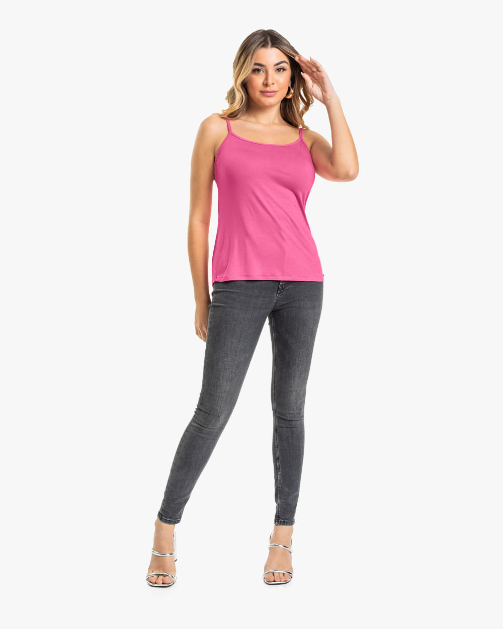 Blusa Básica Alça Fina em Viscose Cereja Rosa