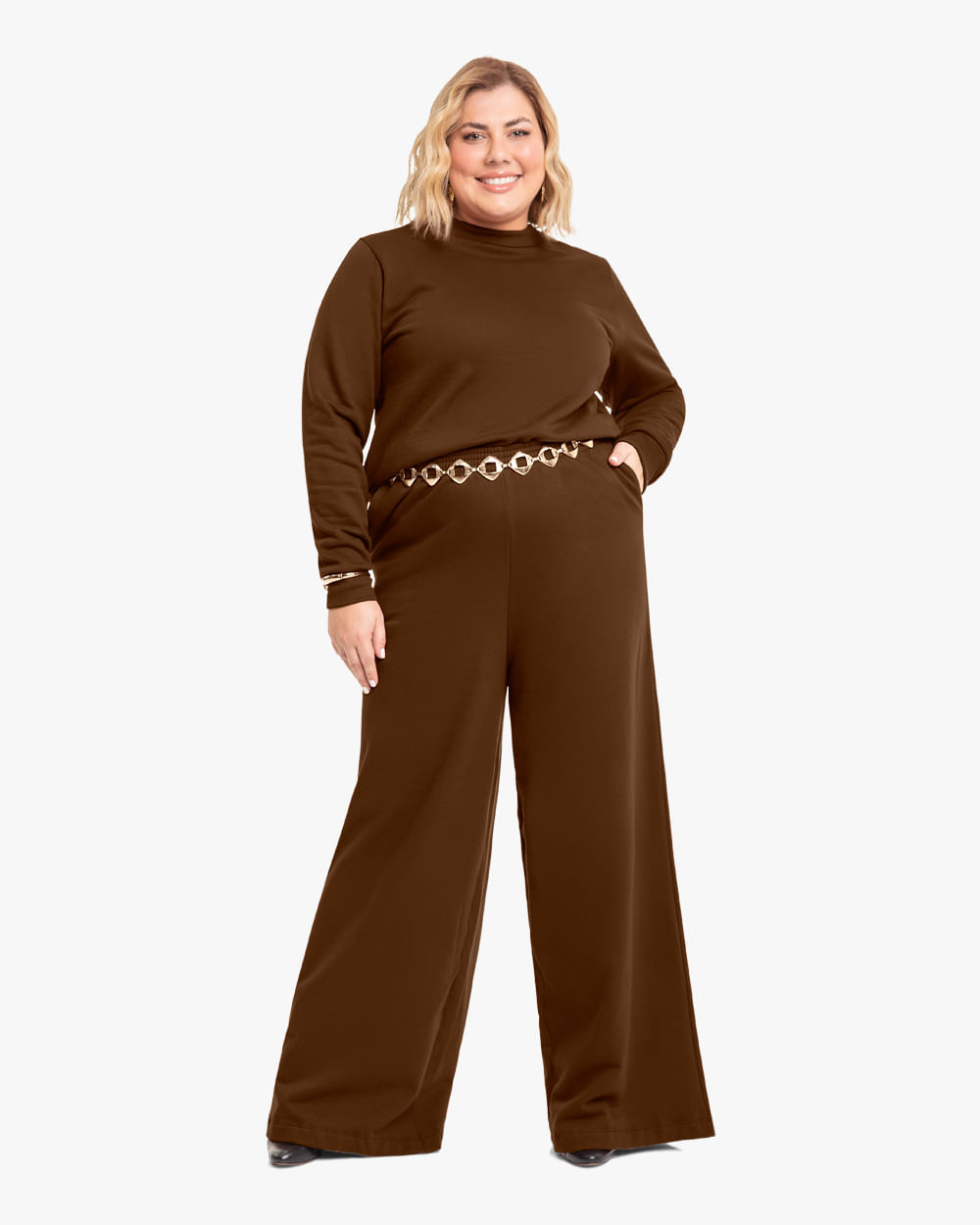 Conjunto Feminino Plus Size em Moletom Cereja Rosa Chocolate