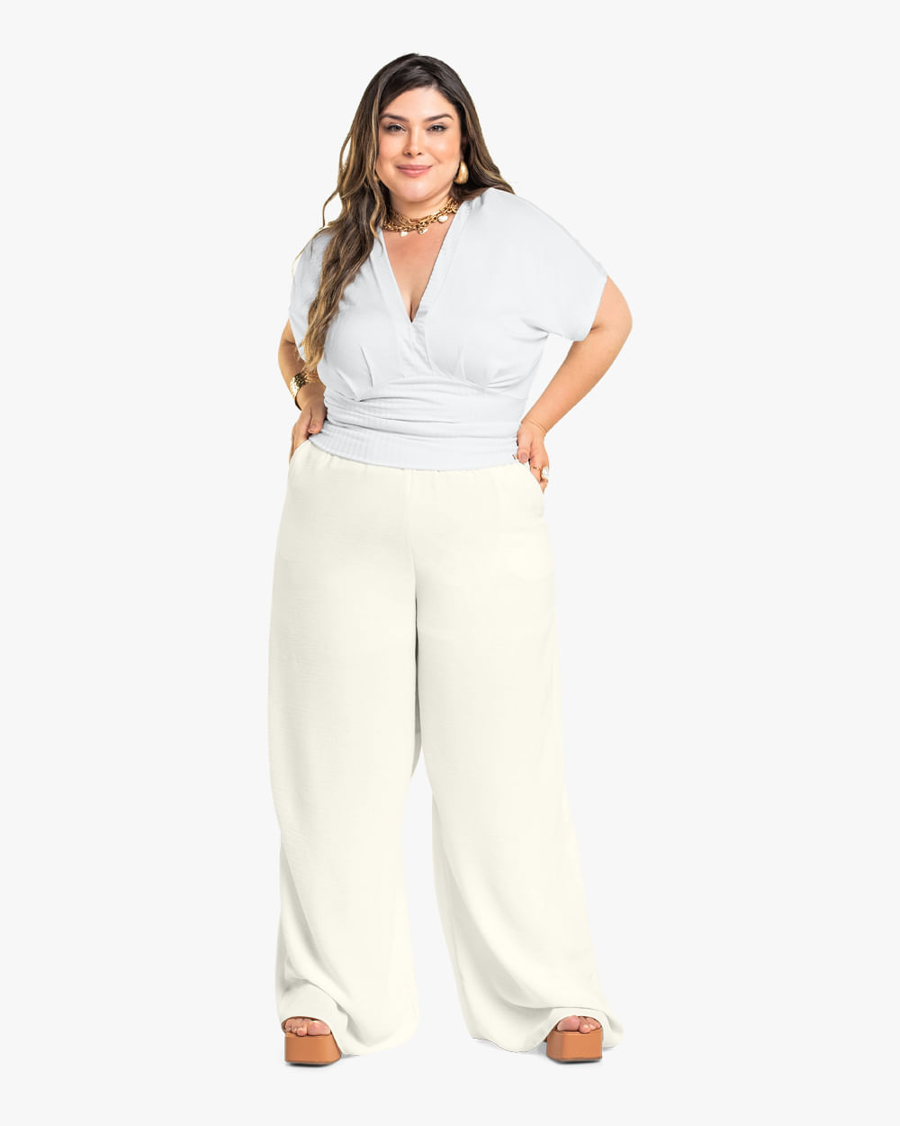 Calça Pantalona com Bolsos Plus Size Cereja Rosa