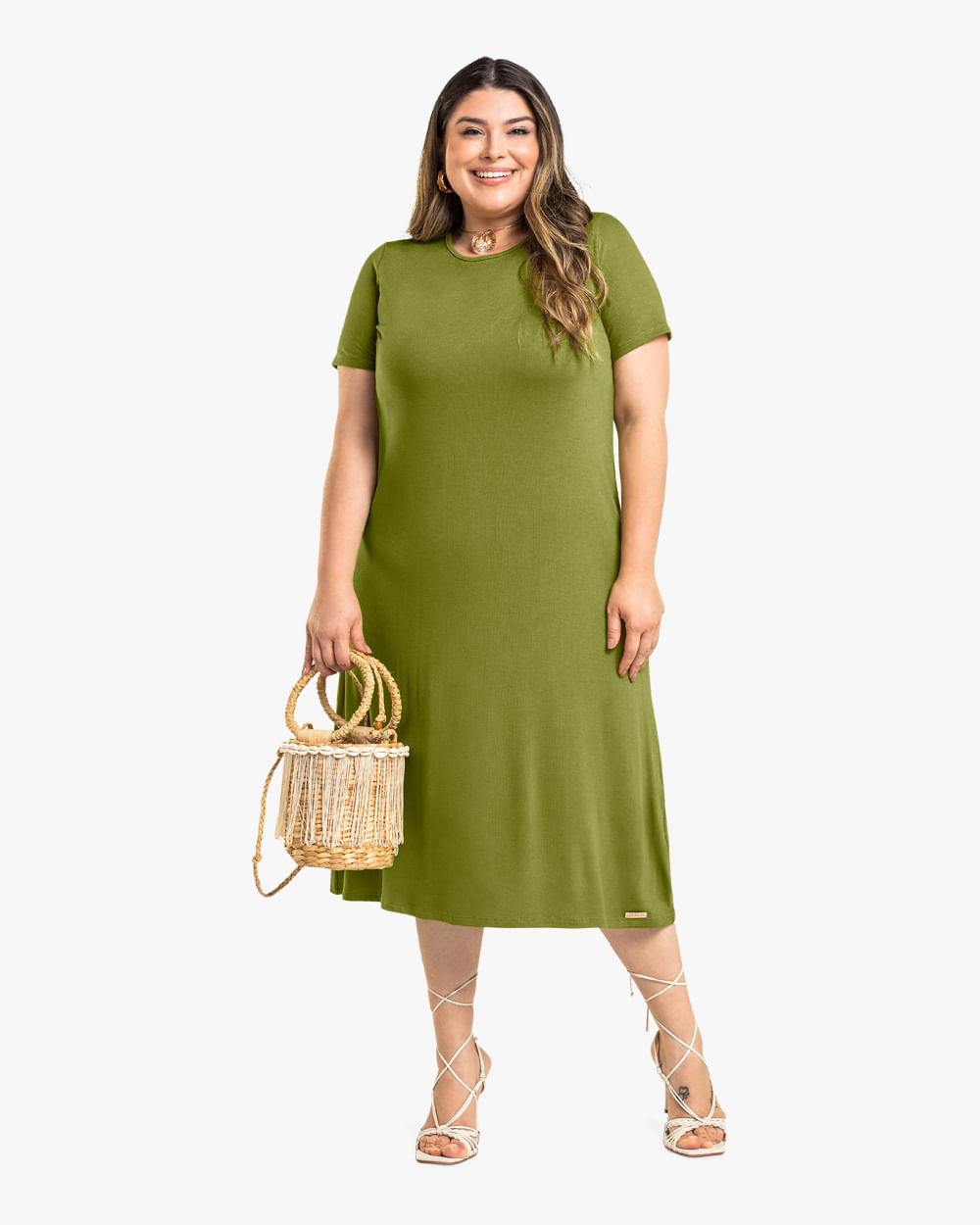 Vestido Midi Plus Size Cereja Rosa