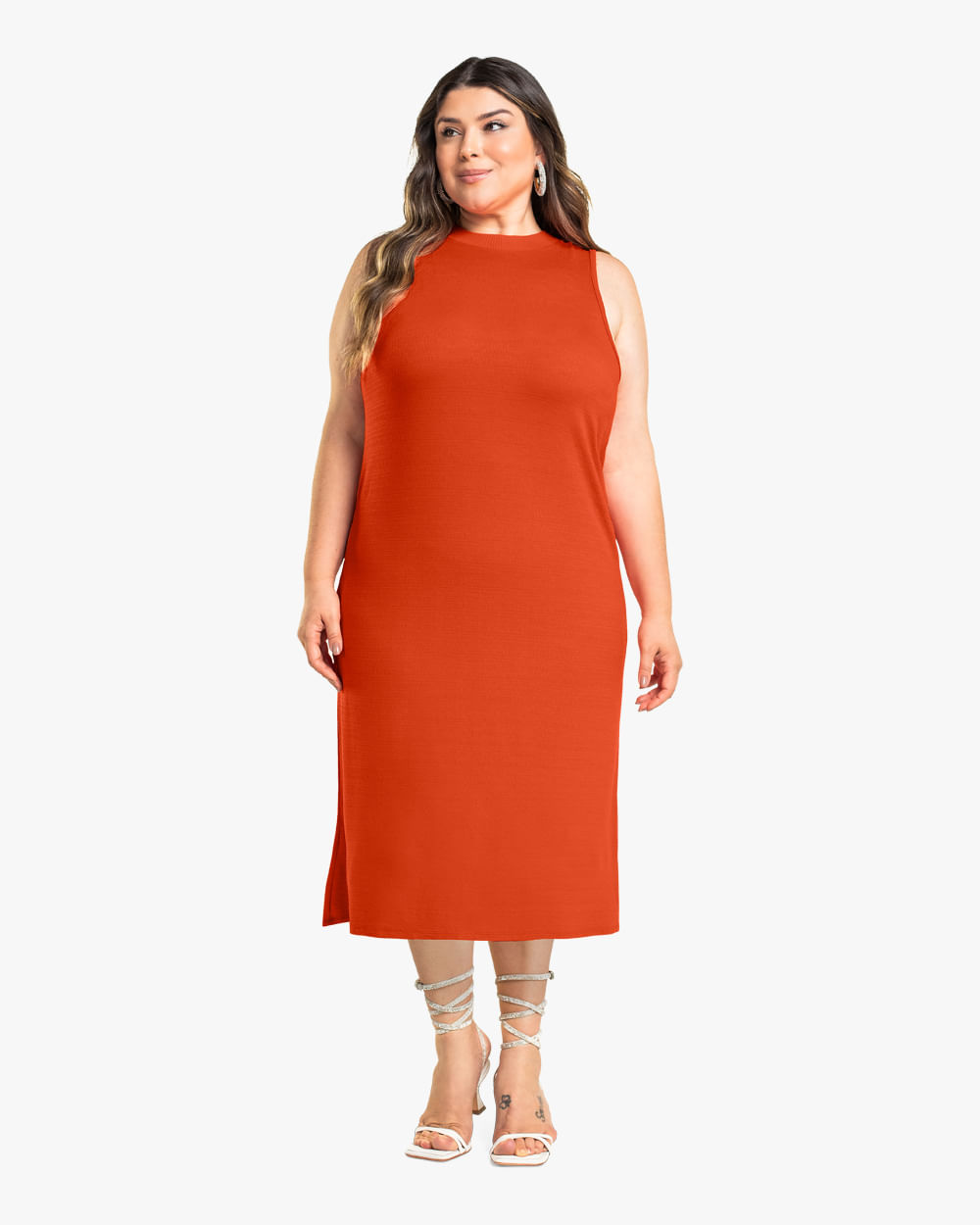 Vestido Midi Plus Size em Viscose Cereja Rosa