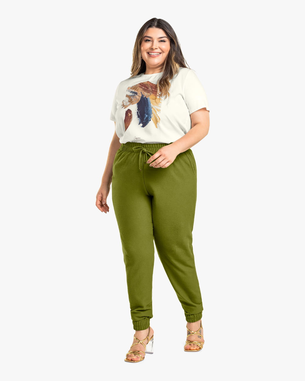 Calça Jogger Plus Size em Moletinho Cereja Rosa