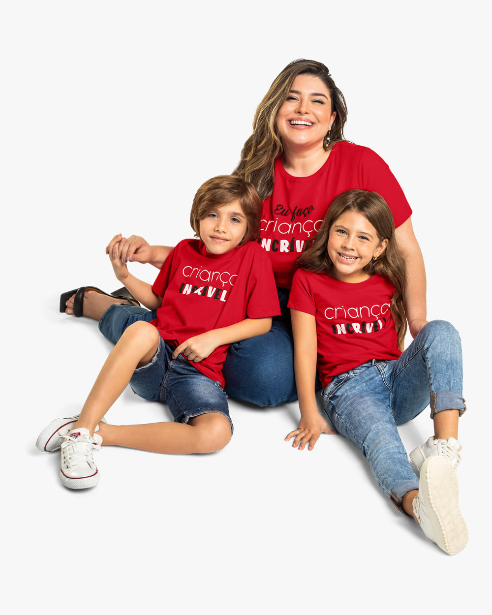 T-shirt Plus Size com Estampa Mãe e Filhos Cereja Rosa