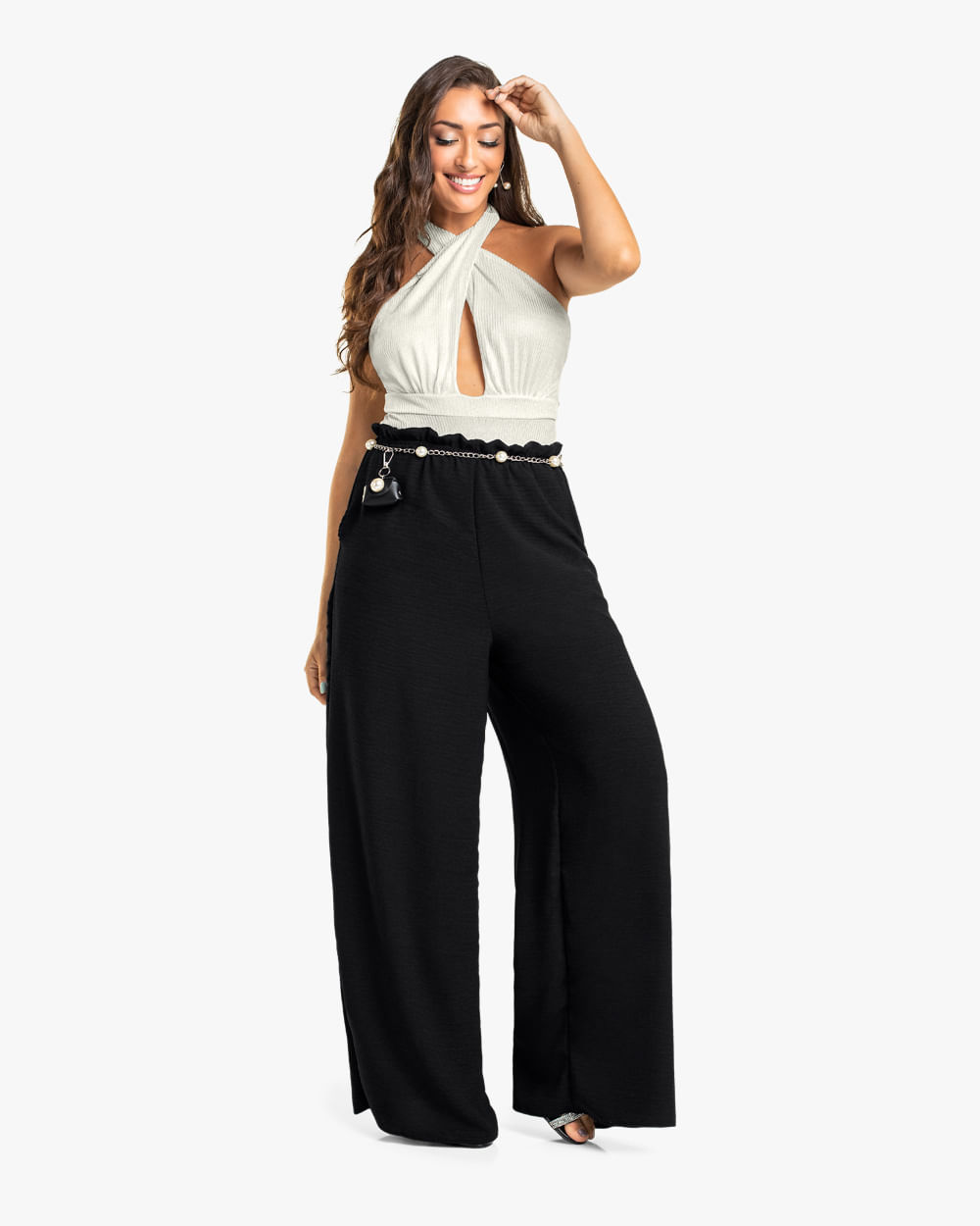 Calça Pantalona com Bolsos Cereja Rosa