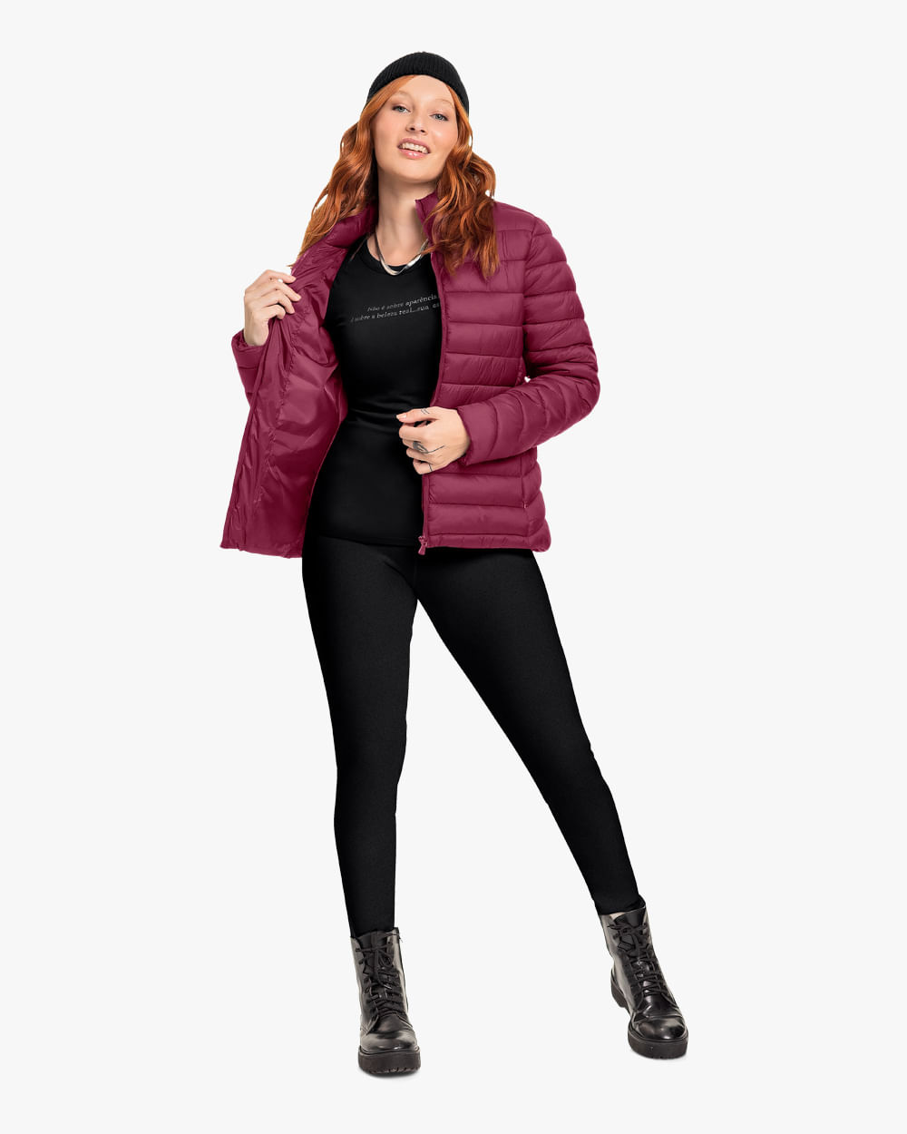 Jaqueta Puffer Feminina Cereja Rosa Vinho