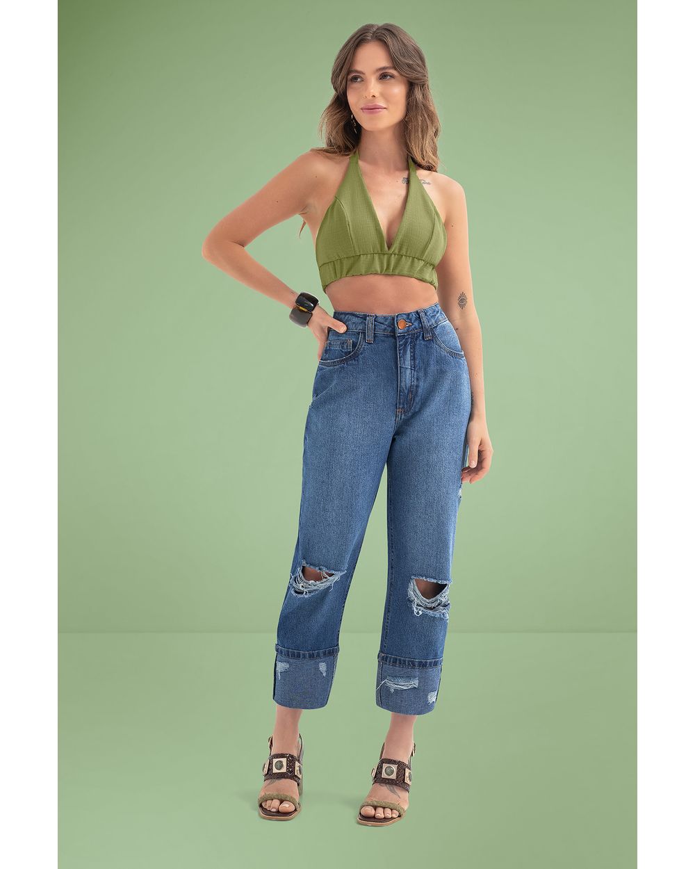 Calça Jeans Cropped Feminina Cereja Rosa