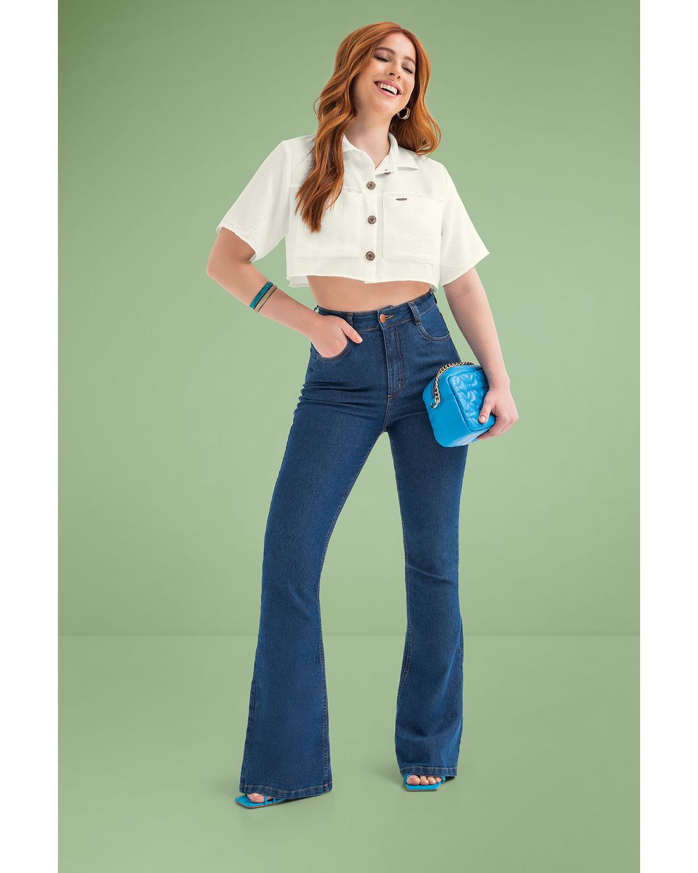 Calça Flare Jeans com Elastano Cereja Rosa