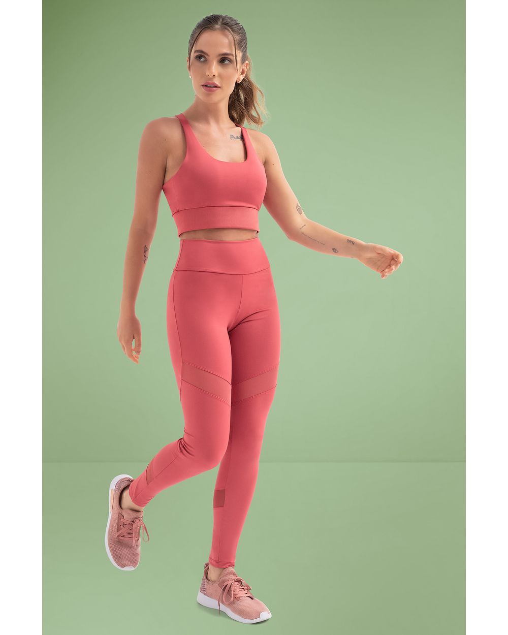 Legging Fitness com Tule Cereja Rosa