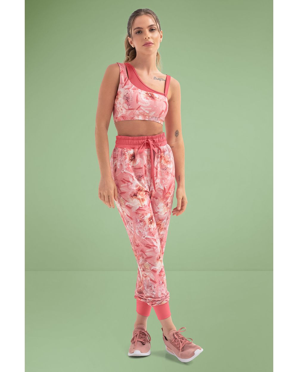 Calça Jogger Fitness Estampada Cereja Rosa