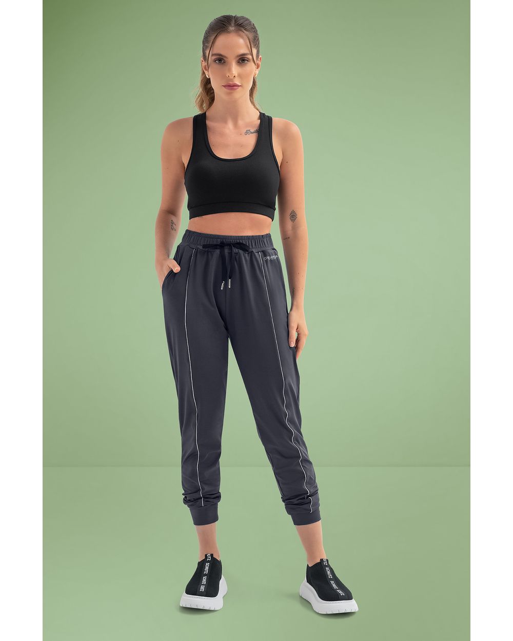 Calça Jogger Fitness com Fita Refletiva Cereja Rosa