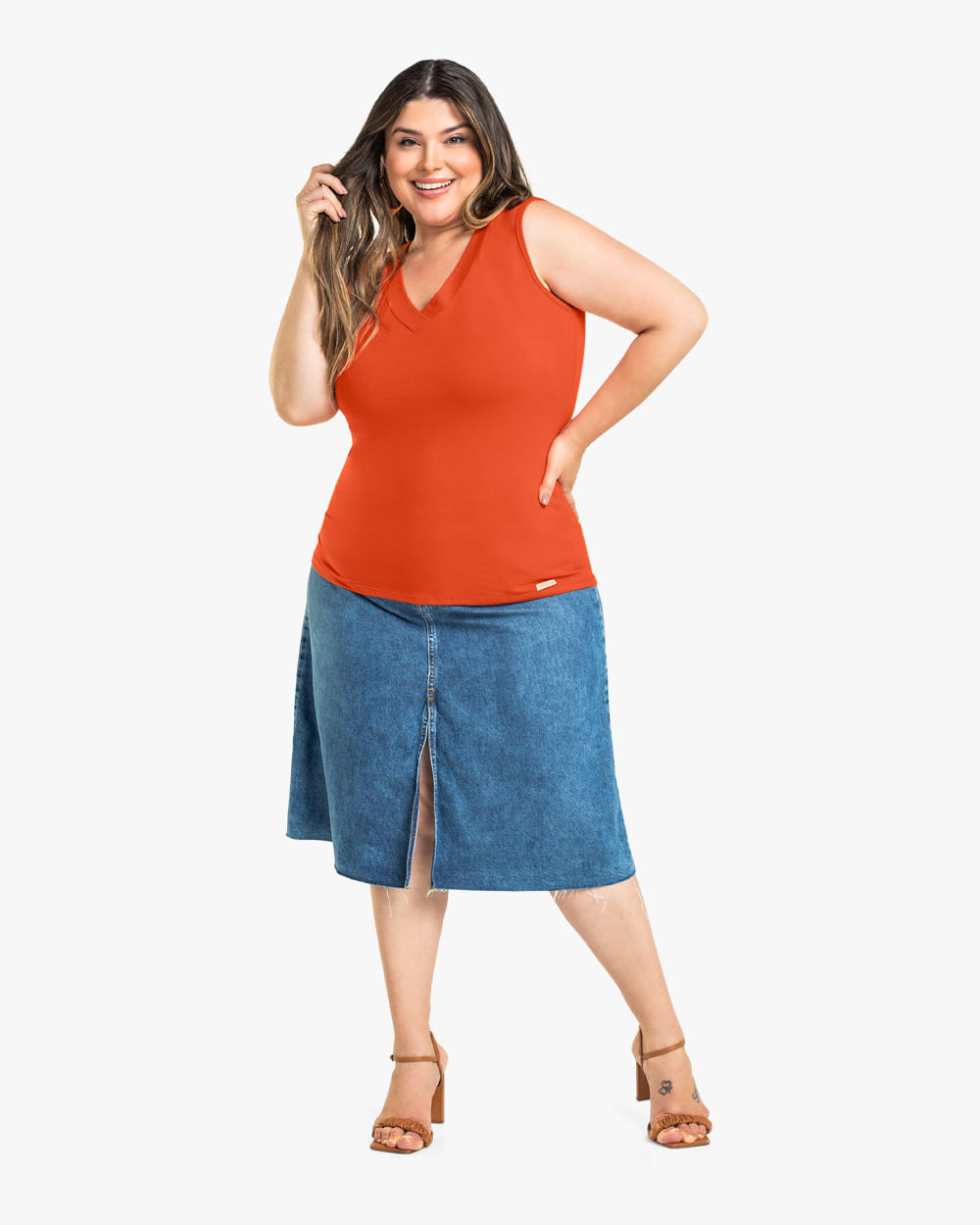 Regata Básica Feminina Plus Size em Cotton Cereja Rosa