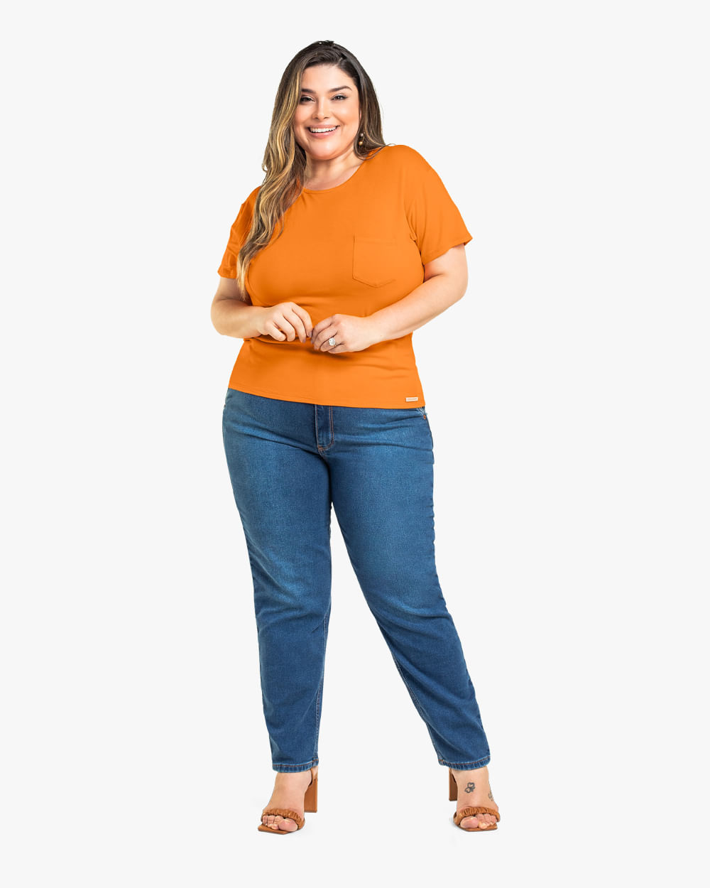 Blusa Básica Plus Size com Bolso Cereja Rosa