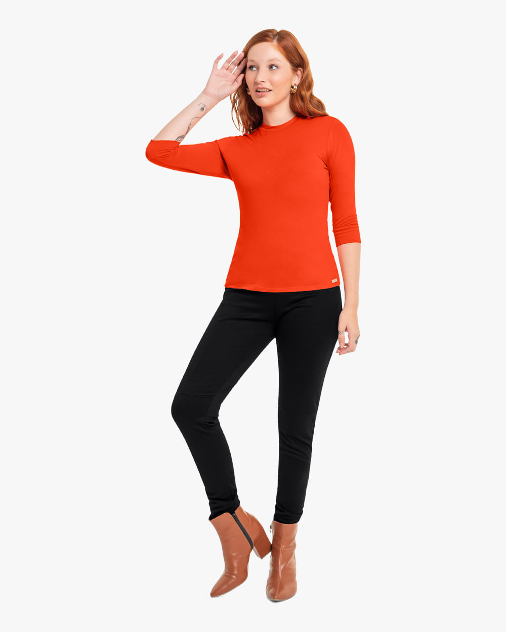 Blusa Básica com Manga 3/4 em Viscose Cereja Rosa Carrot