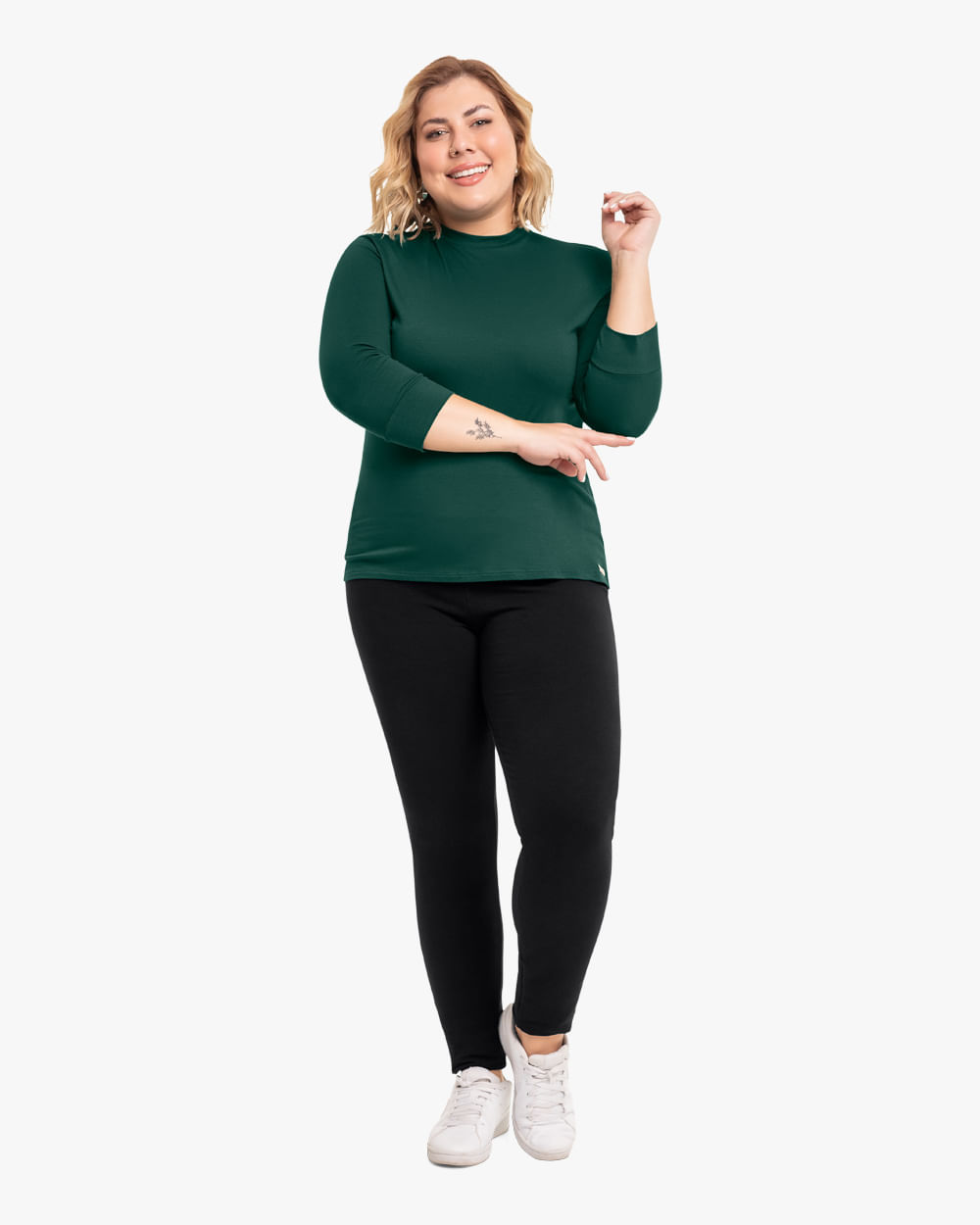 Blusa Básica Plus Size Manga 3/4 Cereja Rosa Verde