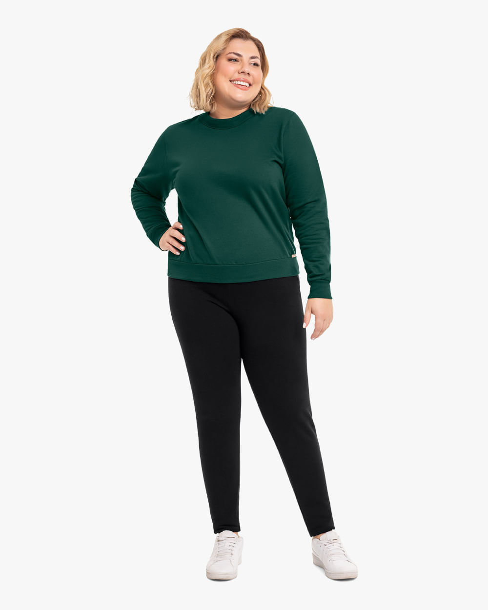 Blusão Básico Plus Size em Moletom Cereja Rosa Verde