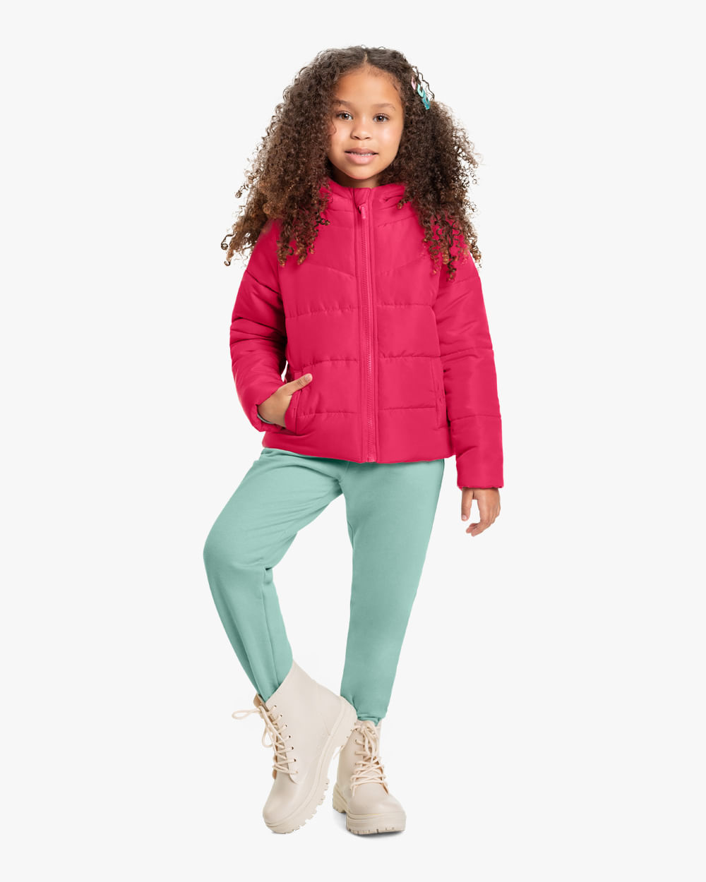 Jaqueta Puffer Infantil Menina Kely Kety -Rosa