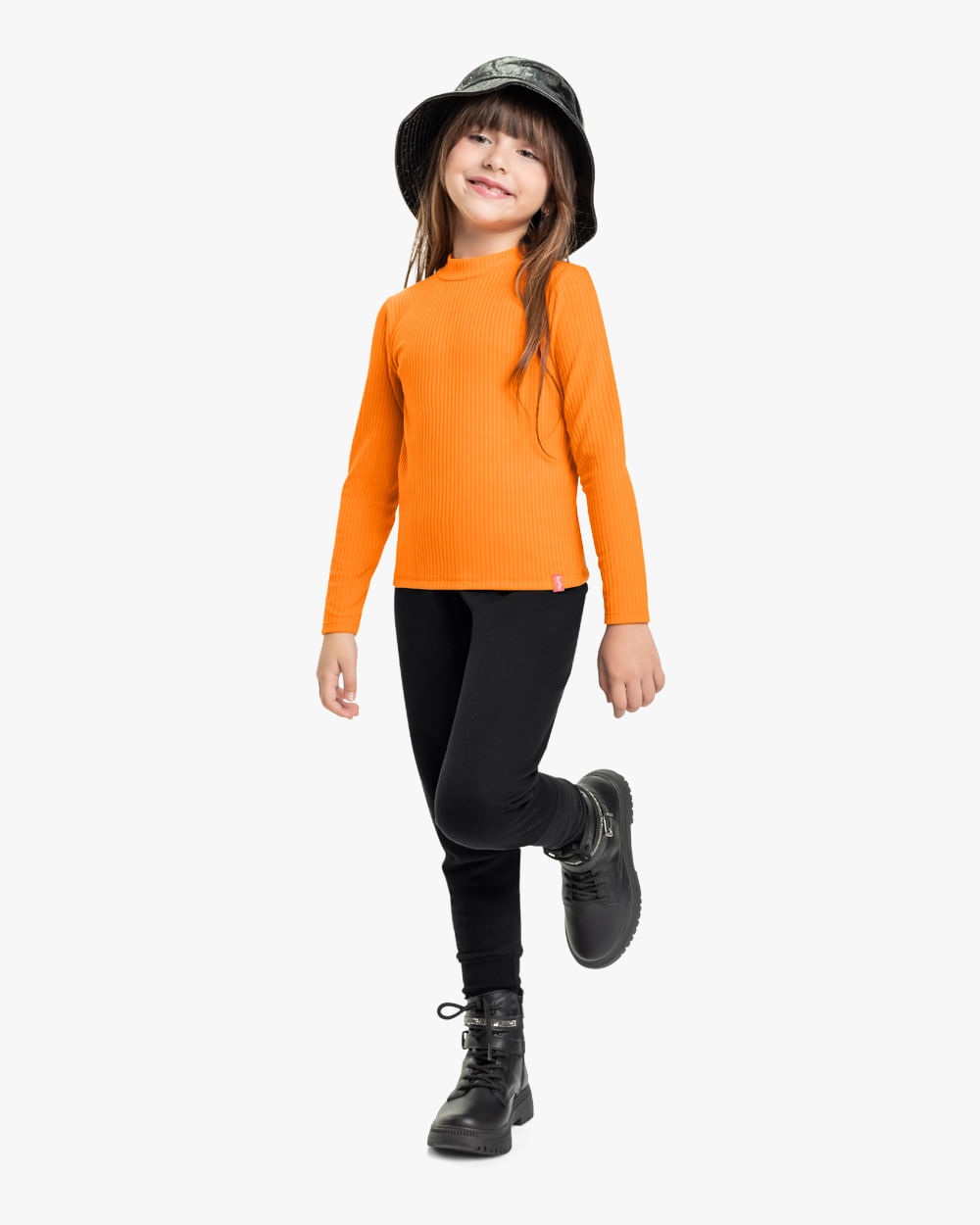 Blusa Básica Infantil em Ribana Canelada Kely Kety - Laranja