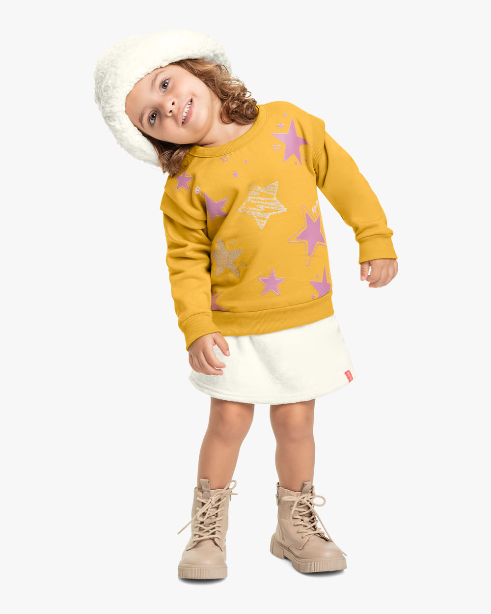 Conjunto Infantil Menina Blusão e Saia Kely Kety -Amarelo