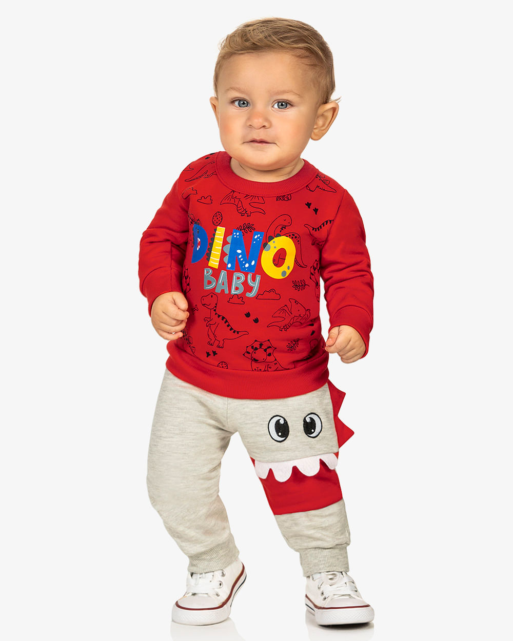 Conjunto Infantil Menino em Moletom com Aplicação ReiRex - Vermelho