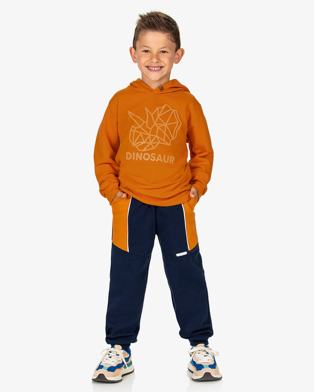 Calça Infantil Menino em Moletom com Recortes ReiRex- Azul