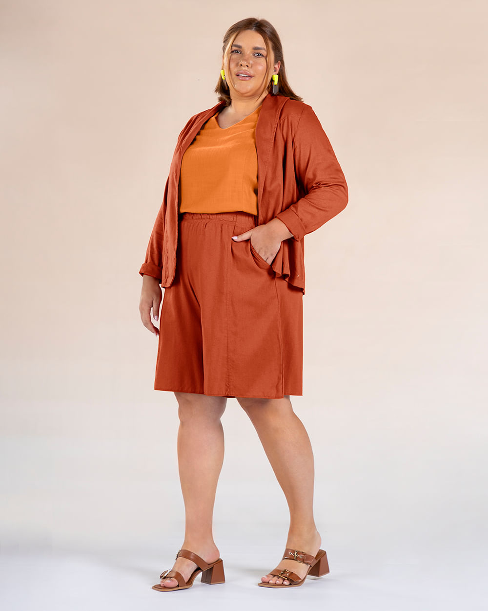 Bermuda Jorts Plus Size Feminino - Cereja Rosa - Cerâmica