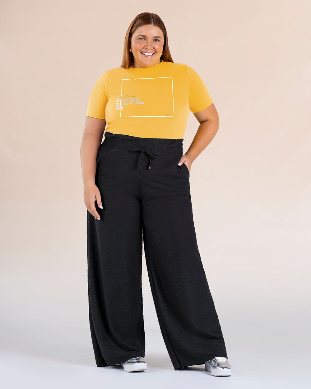 Blusa Plus Size em Meia Malha com Retilínea - Cereja Rosa - Mostarda