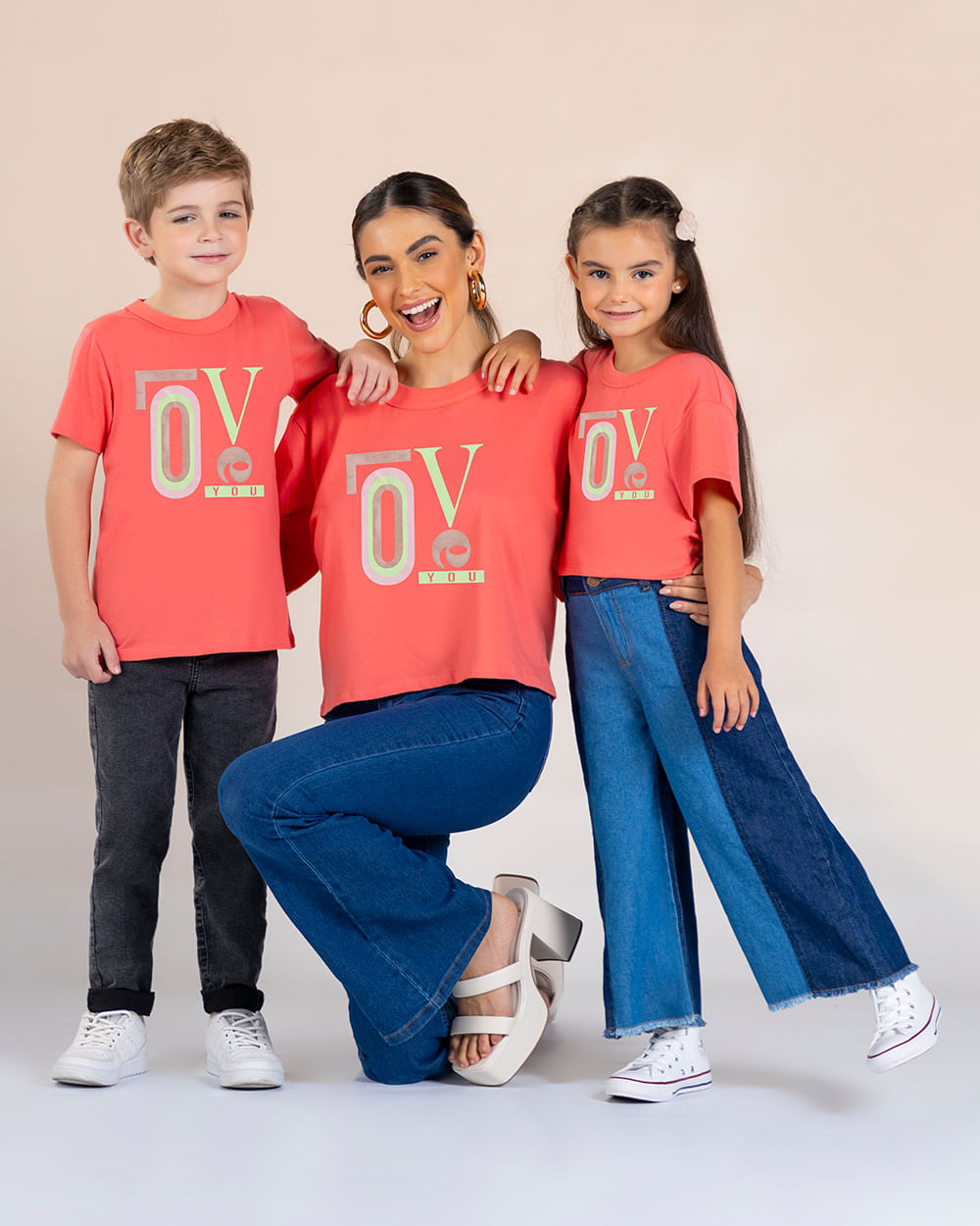 Blusa Estampada Mãe e Filhos - Cereja Rosa - Lagosta