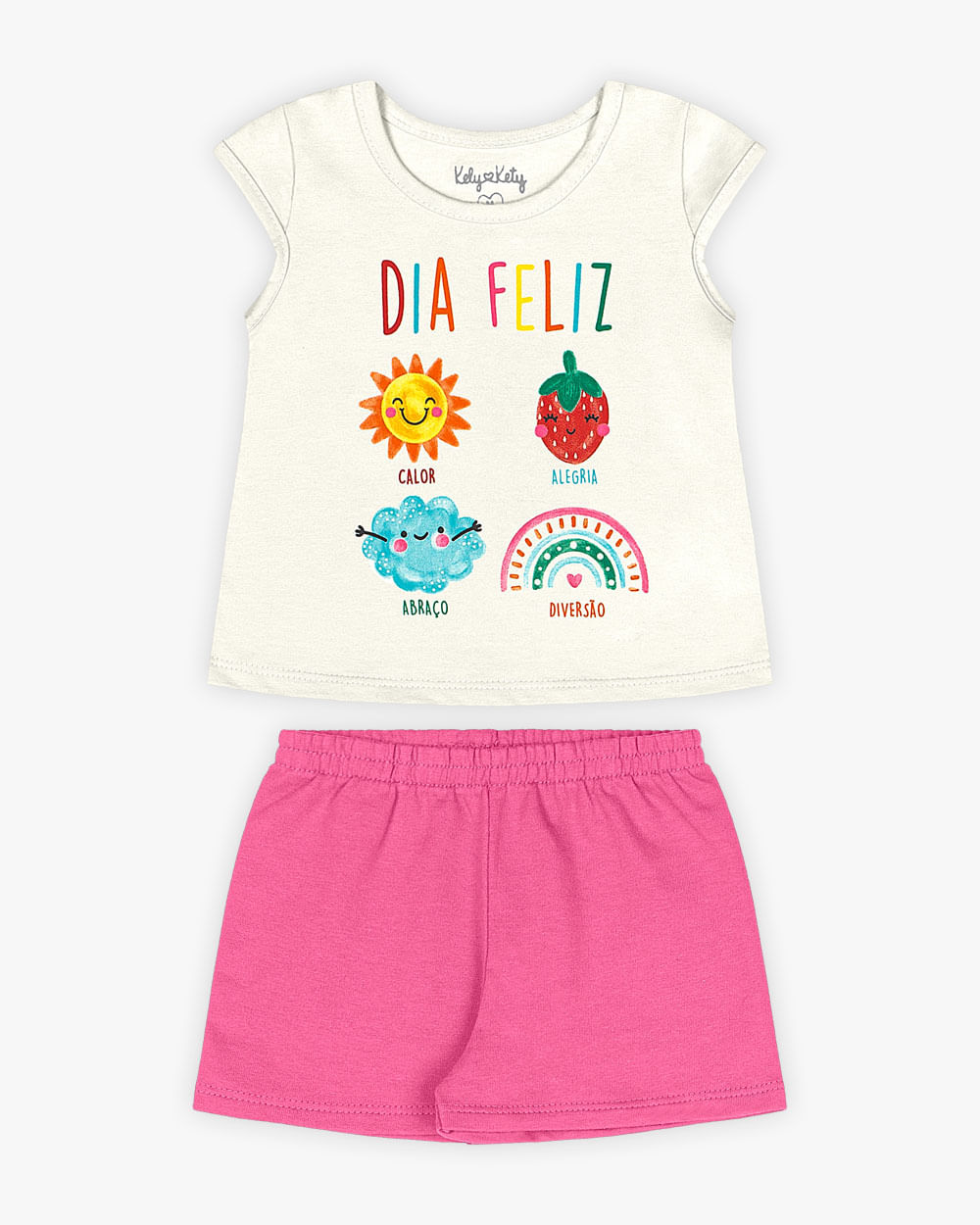 Conjunto Bebê Menina Estampa Dia Feliz - Kely Kety - Natural