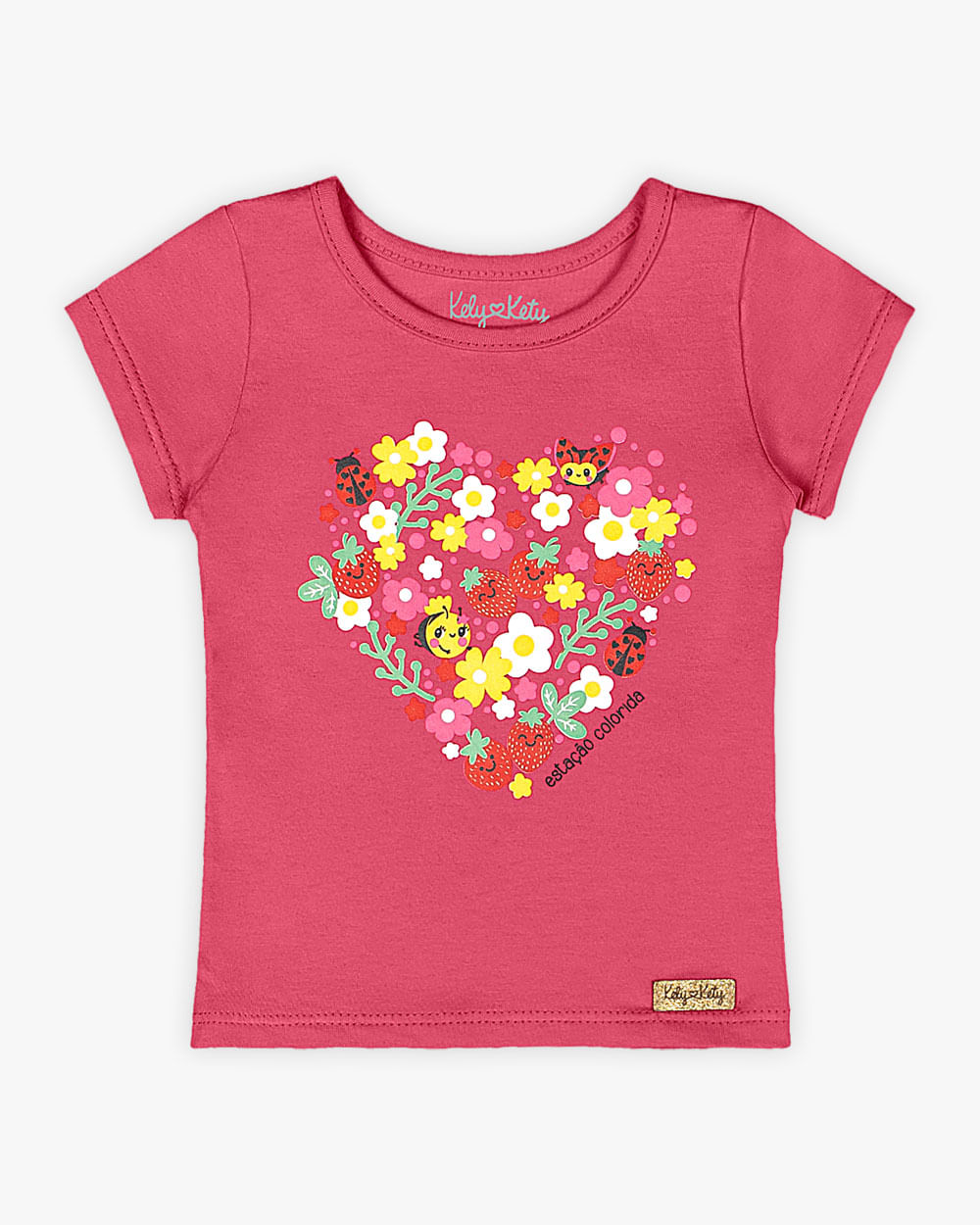 Blusa Bebê Menina em Cotton Estampa Flores - Kely Kety - Rosa