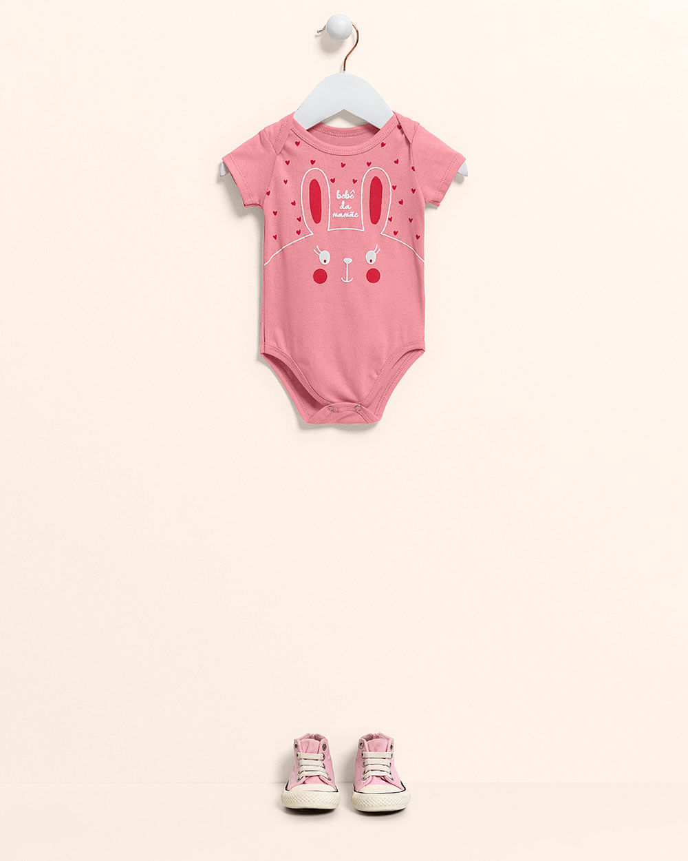 Body Bebê Menina em Cotton Estampa Coelinho - Kely Kety - Rosa